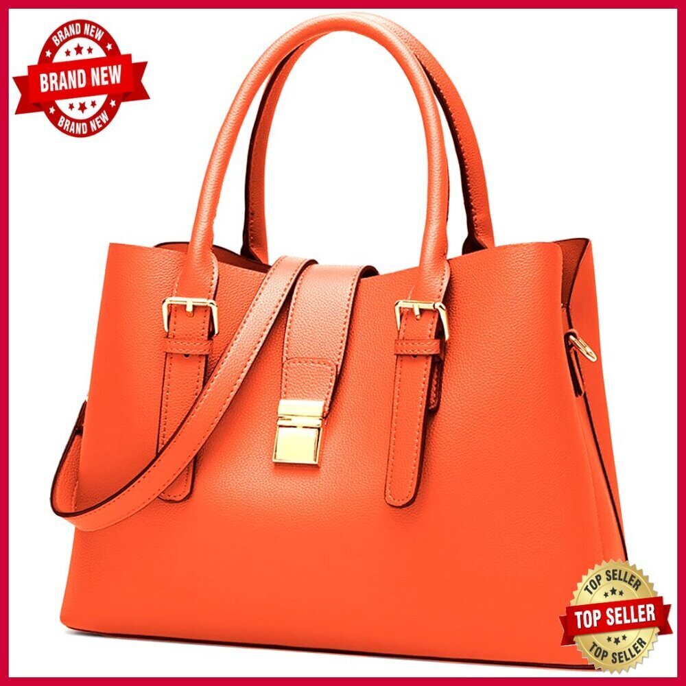 Medium Vegan Leather Tote Bag with Crossbody Strap for Work Travel